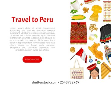 Traditional Peru Banner Design with Symbols and Culture Element Vector Template