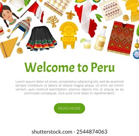 Traditional Peru Banner Design with Symbols and Culture Element Vector Template