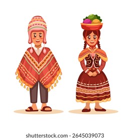 Traditional Peruvian Clothing Couple Set Cartoon Illustration Vector
