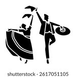 traditional peruvian dancers clip art icon symbol, peruvian culture, marinera dance, isolated flat vector illustration