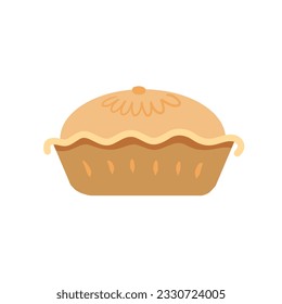 Traditional Pie or cake. Homemade food. Sweet delicious festive dessert. Flat cartoon illustration isolated on white background