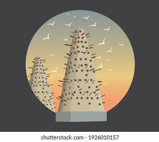 Traditional pigeon house evening scene illustration vector drawing