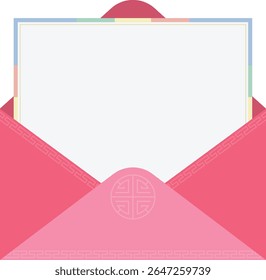 Traditional Pink Envelope with Pattern and Insert Card Flat Vector for Wedding Invitation and Greeting Design