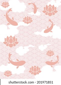 Traditional pink Japanese fish pond background