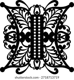 Traditional Pinto Aceh motif vector illustration. Iconic Indonesian ethnic ornament from Aceh province. Symmetrical black and white filigree design isolated on white background.