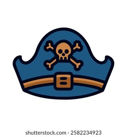 Traditional pirate captain hat with skull emblem isolated vector illustration