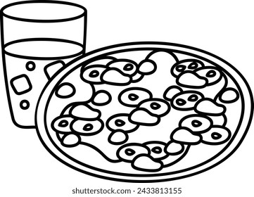 traditional pizza with cola outline concept, Italian staple sketchbread vector design, Fast Food hand draw symbol, Junk food sign, english american cuisine stock illustration