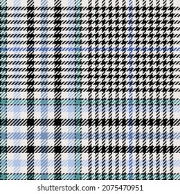 Traditional plaid with aqua blue highlights. Seamless vector check pattern suitable for fashion, home decor and stationary.