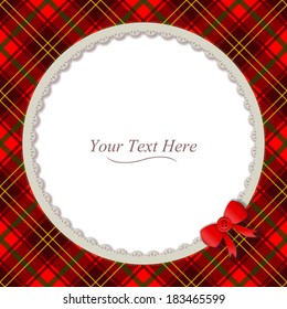 A traditional plaid patterned frame accented with a small red ribbon. Eps 10 Vector.