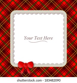A traditional plaid patterned frame accented with a small red ribbon. Eps 10 Vector.