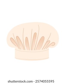 Traditional pleated chef hat with a rounded top, soft beige color, and detailed folds. Stylish kitchen hat, professional wear. Perfect for culinary. Vector illustration