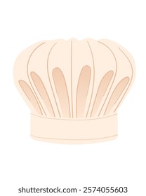 Traditional pleated chef hat with a rounded top, soft beige color, and detailed folds. Stylish kitchen hat, professional wear. Perfect for culinary. Vector illustration