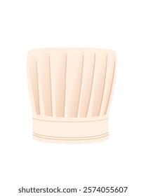 Traditional pleated chef hat with a rounded top, soft beige color, and detailed folds. Stylish kitchen hat, professional wear. Perfect for culinary. Vector illustration.