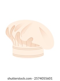 Traditional pleated chef hat with a tilted top, soft beige color, and detailed folds. Stylish kitchen hat, professional wear. Perfect for culinary. Vector illustration