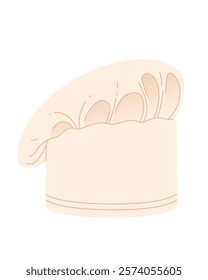 Traditional pleated chef hat with a tilted top, soft beige color, and detailed folds. Stylish kitchen hat, professional wear. Perfect for culinary. Vector illustration