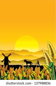 Traditional plowing, vector