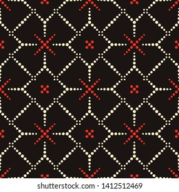 Traditional pointillism seamless pattern. geometrical pattern structured by many dots with vintage color.