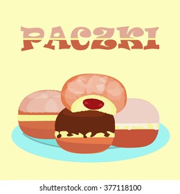 Traditional polish doughnut paczki - different varieties