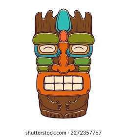 Traditional polynesian tiki idol. Illustration of tribal tiki mask. Design element for decorations. Vector illustration