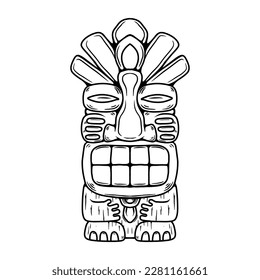Traditional polynesian tiki idol. Illustration of tribal tiki mask. Design element for decorations. Vector illustration