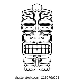 Idol de tiki polinesio tradicional. Ilustración de la máscara tribal de tiki. Elemento de diseño para decoraciones. Ilustración del vector