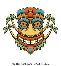 Traditional polynesian tiki idol. Illustration of tribal tiki mask. Design element for decorations. Vector illustration