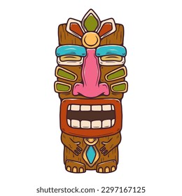 Traditional polynesian tiki idol. Illustration of tribal tiki mask. Design element for decorations. Vector illustration