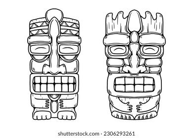 Traditional polynesian tiki idol. Illustration of tribal tiki mask. Design element for decorations. Vector illustration