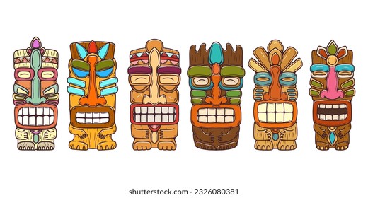 Traditional polynesian tiki idol. Illustration of tribal tiki mask. Design element for decorations. Vector illustration