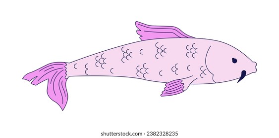 Traditional pondfish 2D linear cartoon character. Oriental fish for japanese pond, watergarden isolated line vector animal white background. Nishikigoi swimming color flat spot illustration