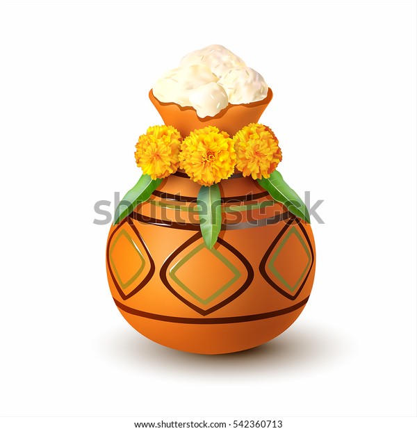 Traditional Pongal Mud Pot Decorated Flowers Stock Vector Royalty