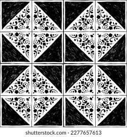 Traditional Portuguese azuleju tiles. One-color pattern for textile and interior decoration. Hand drawing for decoration