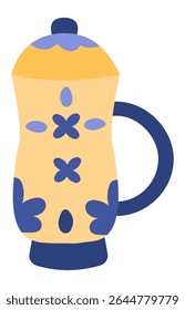 Jarra de cerâmica tradicional portuguesa com coloridas decorações florais, típica da região do Algarve, representando artesanato local e patrimônio cultural, perfeita para servir bebidas