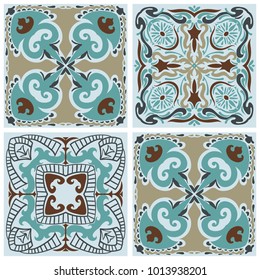 Traditional Portuguese tiles azulejos. Vector drawings of ceramic tiles. Mandalas set