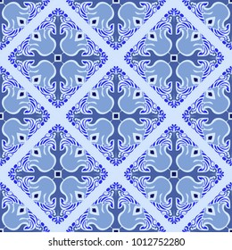 Traditional Portuguese tiles azulejos.Mandals. Vector drawings of ceramic tiles. Blue seamless patterns.