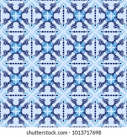 Traditional Portuguese tiles azulejos.Mandals. Vector drawings of ceramic tiles. Blue seamless patterns.