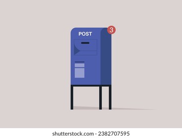 A traditional post box with an unread number of messages icon popping up, symbolizing a means of communication and mail delivery in the digital age