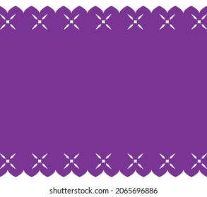 Traditional purple and horizontal 'papel picado' -or perforated paper- for Mexican Day of the Dead. Template in flat style over white background.