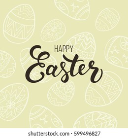 Traditional pysanka eggs background with Easter hand written lettering