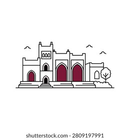 Traditional Qatari architecture icon inspired by Souq Waqif for Qatar Independence Day 3rd September celebration in minimalist outline style vector illustration isolated on white background