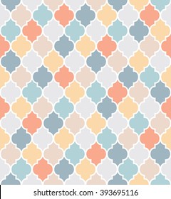 Traditional quatrefoil pattern in faded colors. Editable vector seamless pattern repeat.