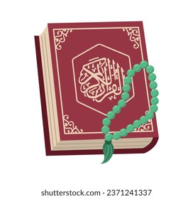 traditional quran and rosary illustration isolated