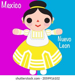 Traditional rag doll from Mexico in female regional. Nuevo Leon.