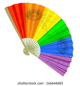 traditional, a rainbow Folding Fans. Vector illustration.