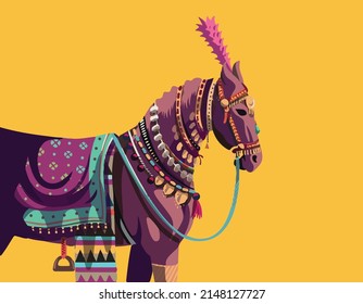 Traditional rajasthani horse colorful vector illustration.