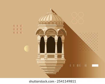 Traditional Rajasthani Window - Inricate Lattice Work - Stock Illustration as EPS 10 File