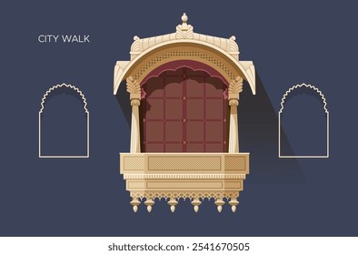 Janela tradicional Rajasthani - intrincado trabalho de rede - ilustração de estoque como arquivo EPS 10