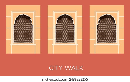 Traditional Rajasthani Window with Jaali - Stock Illustration as EPS 10 File