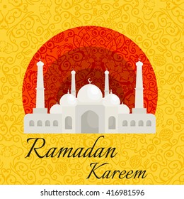traditional ramadan kareem month celebration greeting card design, holy muslim culture, islamic religion mubarak eid background, islam holiday ramazan vector illustration