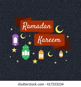 traditional ramadan kareem month celebration greeting card design, holy muslim culture, islamic religion mubarak eid background, islam holiday ramazan vector illustration